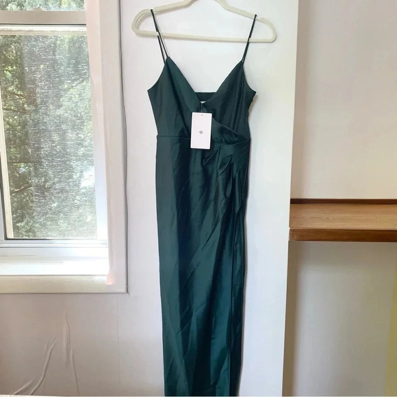 NWT Anthropologie BHLDN Freya Satin Charmeuse Maxi Slip Dress in Dark Green - Picture 4 of 8